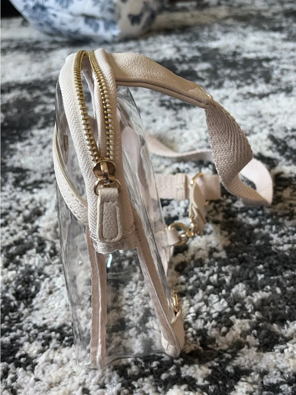 Clear Mini Crossbody Bag with Beige Trim - Women Bags